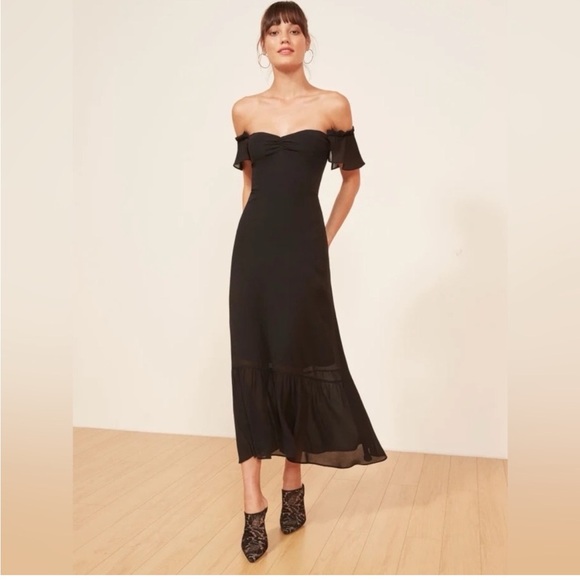 Reformation Butterfly Smooth Georgette Lined Black Dress 4 Wedding MINT $298 - Picture 3 of 14